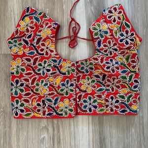 Multicolor Printed Embroidered Sari Saree Blouse handmade